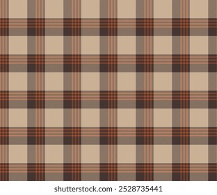 Plaid, cream, black, orange, autumn winter seamless pattern for textile, and for designing clothes, skirts, pants or decoration fabric. Vector illustration.