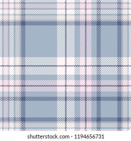 Plaid Design In Dusty Blue, Pink, Off-white And Tan. Seamless Pattern.