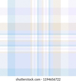 Plaid design in pastel blue, tan and white. Seamless pattern.