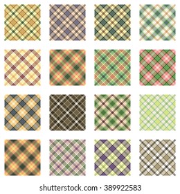 Plaid designs collection, tartan patterns, trendy scottish backgrounds for fabric