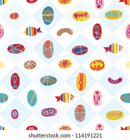 Plaid ethnic seamless pattern with fish