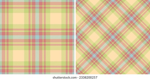 Plaid fabric background of textile vector pattern with a tartan check texture seamless set in retro colors.