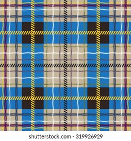 Plaid fabric in blue and beige color.