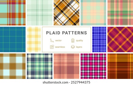 Diseños de tela a cuadros con estampados de cuadros y guinga, perfectos para Fondos de pantalla rústicos, textiles o estampados de ropa de inspiración celta.