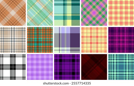 Plaid fabric designs with square checks and horizontal stripes, perfect for rustic fashion, celtic patterns, and classic British textiles.