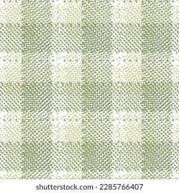 Plaid fabric made of wool or cotton. Gingham pattern in green and gold tones on a white background. Detail, texture of a bedspread. Abstract vector.