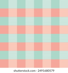 Plaid fabric pattern or background Green and pink alternating pastel tones. Vector