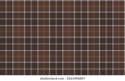 Plaid fabric pattern, beautiful cross lines pattern, brown, white, seamless for textiles, and for designing clothes, skirts, or decorative fabrics. Vector illustration.