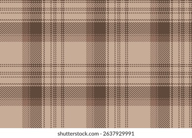 Plaid fabric pattern, beige, brown, seamless for textiles, and for designing clothes, skirts or decorative fabrics. Vector illustration.