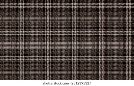 Plaid fabric pattern, black, brown, cream, seamless for textile and design clothes skirt pants apron tablecloth blanket or decoration. Vector illustration.