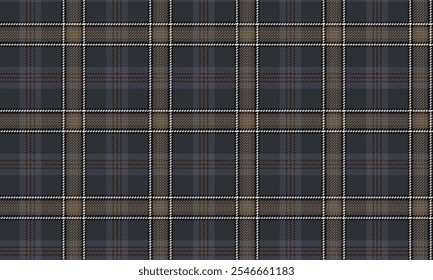 Plaid Stoffmuster, schwarz, braun, grau, weiß, moderne nahtlose markante Kreuzlinien Muster für Textilien, und für die Gestaltung von Kleidung, Röcken oder dekorativen Stoffen. Vektorgrafik.