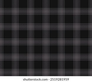 Plaid fabric pattern, black, gray, seamless for textiles, and for designing clothes, skirts, pants or decorative fabrics. Vector illustration.