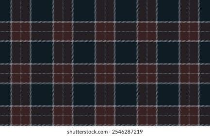 Plaid fabric pattern, black, gray, brown, seamless for textiles, and for designing everyday clothes, skirts, pants or decorative fabrics. Vector illustration.