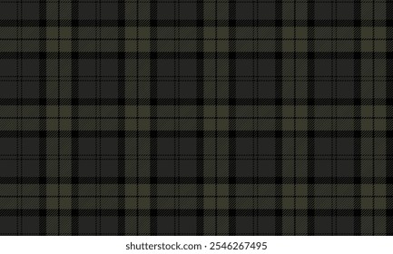 Plaid fabric pattern, black, green, modern seamless distinctive cross lines for textiles, and for designing clothes, skirts or decorative fabrics. Vector illustration.