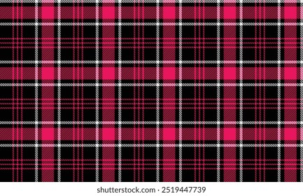 Patrón de tela a cuadros, negro, rosa, blanco, belleza sin costuras excepcional para la materia textil, y para el diseño de ropa, faldas o tela decorativa. Ilustración vectorial.