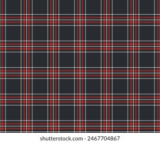 Plaid fabric pattern, black, red, white, seamless for textile design, clothing, skirt, pants or decorative fabric. Vector illustration.
