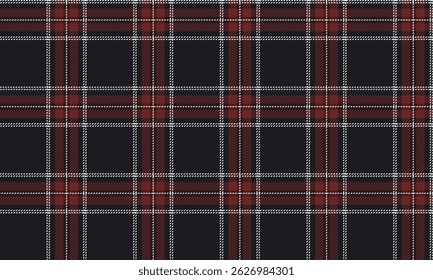 Plaid Stoffmuster, schwarz, rot, weiß, nahtlos für Textilien, und für die Gestaltung von Kleidung, Röcken oder dekorativen Stoffen. Vektorgrafik.