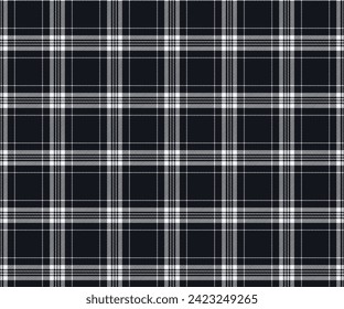 Plaid fabric pattern, black, white. Seamless background for textiles, design of clothes, skirts, pants or decorative fabric. Vector illustration.