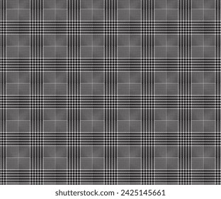 Plaid fabric pattern, black and white seamless background for textiles, design of clothing, skirts, pants or decorative fabric. Vector illustration.