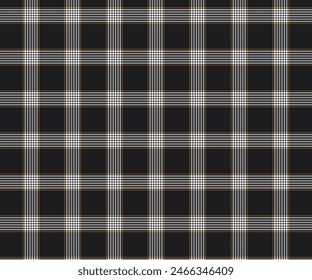 Plaid fabric pattern, black, white, yellow, seamless background for textile design, clothing, skirt, pants or decorative fabric. Vector illustration.