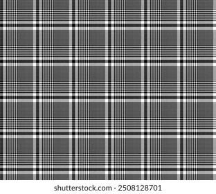 Patrón de tela a cuadros, negro, blanco, sin costuras para la ropa textil y de diseño falda pantalones delantal manta o decoración. Ilustración vectorial.