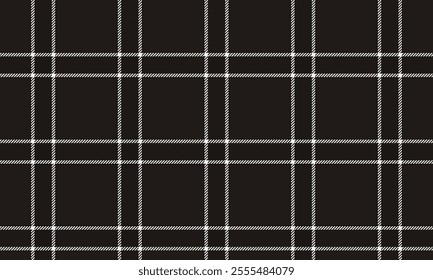 Plaid fabric pattern, black, white, modern cross lines pattern, seamless for textiles, and for designing clothes, skirts or decorative fabrics. Vector illustration.