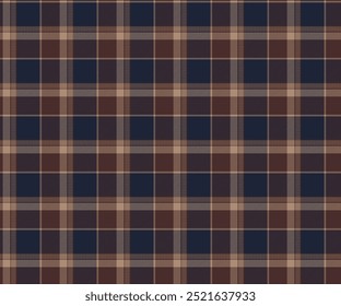 Plaid fabric pattern, blue, brown, cream, seamless for textiles, and for designing clothes, skirts or decorative fabrics. Vector illustration.