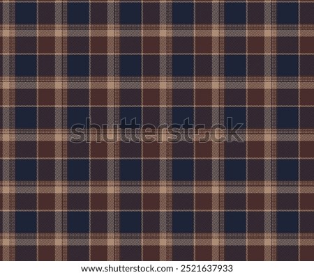 Plaid fabric pattern, blue, brown, cream, seamless for textiles, and for designing clothes, skirts or decorative fabrics. Vector illustration.