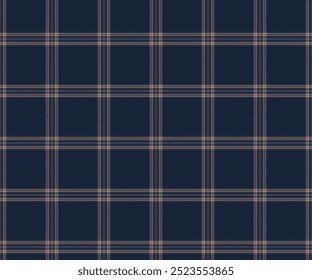 Plaid fabric pattern, blue, cream, striking with crossed lines, seamless for textiles, and for designing clothes, skirts or decorative fabrics. Vector illustration.