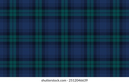 Plaid fabric pattern, blue, green, black, seamless for textile and design clothes skirt pants apron tablecloth blanket or decoration. Vector illustration.