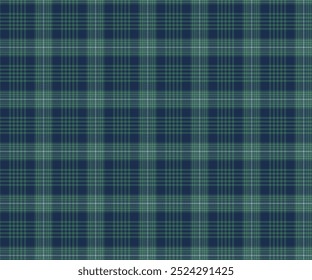 Plaid fabric pattern, blue, green, seamless for textiles, and for designing clothes, skirts or decorative fabrics. Vector illustration.