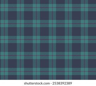Plaid fabric pattern, blue, green, purple, modern seamless for textile and design clothes skirt pants apron tablecloth blanket or decoration. Vector illustration.