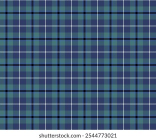 Padrão de tecido xadrez, azul, verde, branco, moderna sem costura elegante linhas cruzadas para têxteis, e para projetar roupas, saias ou tecidos decorativos. Ilustração vetorial.