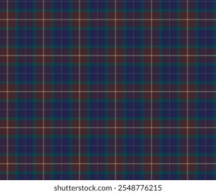 Plaid fabric pattern, blue, green, brown, yellow, cross lines seamless pattern for textile, and for designing clothes, skirts or decorative fabric. Vector illustration.