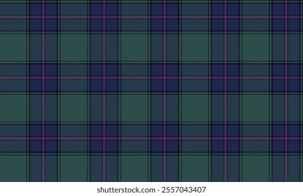 Plaid fabric pattern, blue, green, pink, seamless for textiles, and for designing clothes, skirts or decorative fabrics. Vector illustration.
