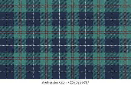 Plaid fabric pattern, blue, green, red, white, cross lines, seamless checkerboard pattern for textiles, and for designing clothes, skirts, pants or decorative fabrics. Vector illustration.