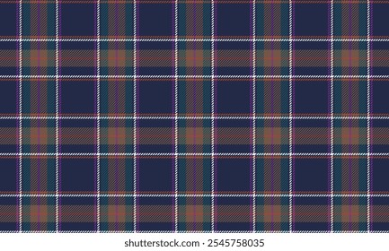 Plaid fabric pattern, blue, purple, green, brown, modern luxury seamless for textile, and for designing clothes, skirts or decorative fabric. Vector illustration.