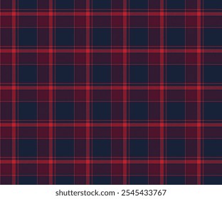 Padrão de tecido xadrez, azul, vermelho, linhas cruzadas de luxo modernas, sem costura para têxteis, e para projetar roupas, saias ou tecidos decorativos. Ilustração vetorial.