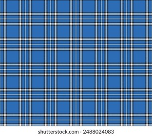 Plaid fabric pattern, blue, white, black, seamless for textiles and design clothing, skirts, pants, aprons, tablecloths, blankets or decorative fabrics. Vector illustration.