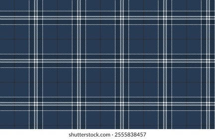 Plaid fabric pattern, blue, white, modern distinctive cross lines pattern, seamless for textiles, and for designing clothes, skirts or decorative fabrics. Vector illustration.