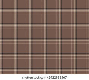 Plaid fabric pattern, brown, black, yellow, seamless background for textiles, clothing designs, skirts, pants or decorative fabrics. Vector illustration.