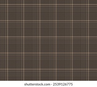 Plaid fabric pattern, brown, black, elegant, seamless, for textiles, and for designing clothes, skirts, pants or decorative fabrics. Vector illustration.