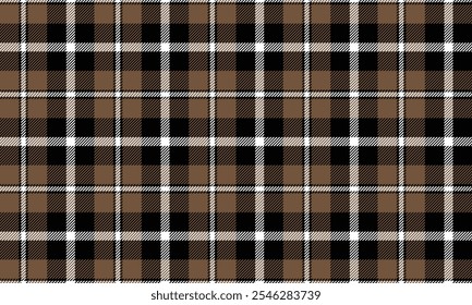 Patrón de tela a cuadros, marrón, negro, blanco, líneas cruzadas de moda moderna, sin costuras para textiles y para diseñar ropa, faldas o telas decorativas. Ilustración vectorial.