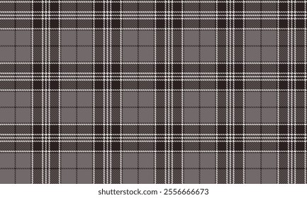 Plaid fabric pattern, brown, black, white, modern distinctive cross lines pattern, seamless for textiles, and for designing clothes, skirts or decorative fabrics. Vector illustration.