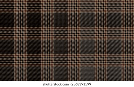 Plaid fabric pattern, brown, black, distinctive plaid cross lines, seamless for textiles, and for designing clothes, skirts or decorative fabrics. Vector illustration.