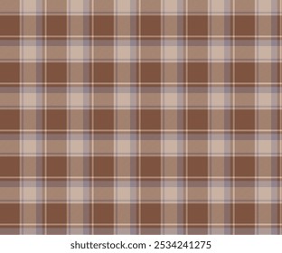 Plaid Stoffmuster, braun, creme, lila, nahtlos für Textilien, und für die Gestaltung von Kleidung, Röcken oder dekorativen Stoffen. Vektorgrafik.