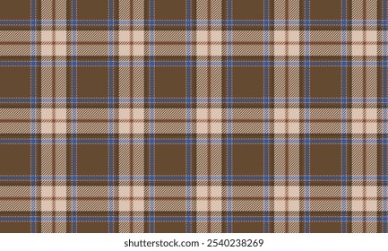 Patrón de tela a cuadros, marrón, crema, azul, patrón de línea cruzada de moda, sin costuras para textiles, y para el diseño de ropa, faldas o telas decorativas. Ilustración vectorial.