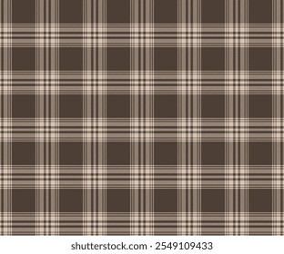 Plaid fabric pattern, brown, cream, modern, elegant, seamless for textiles, and for designing clothes, skirts, pants or decorative fabrics. Vector illustration.