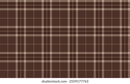 Plaid fabric pattern, brown, cream, distinctive cross lines, seamless for textiles, and for designing clothes, skirts or decorative fabrics. Vector illustration.