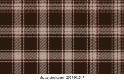 Plaid fabric pattern, brown, cream, seamless lattice lines for textiles, and for designing clothes, skirts or decorative fabrics. Vector illustration.